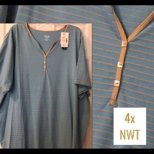 💛Plus Size (4X) Blue & Tan short sleeve shirt NWT